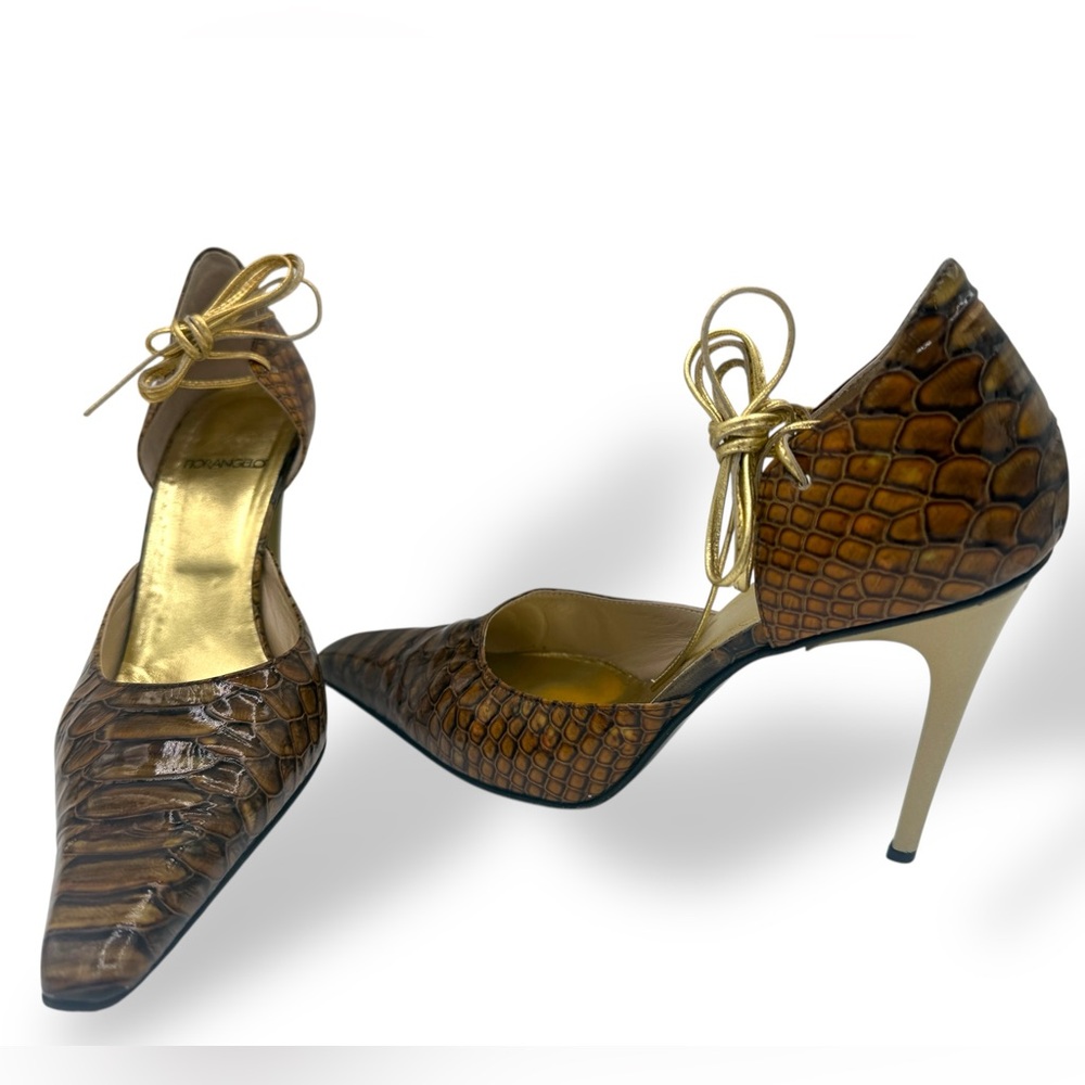 VTG FIORANGELO Handcrafted leather embossed Reptile Heels Italy VERO COIO 38